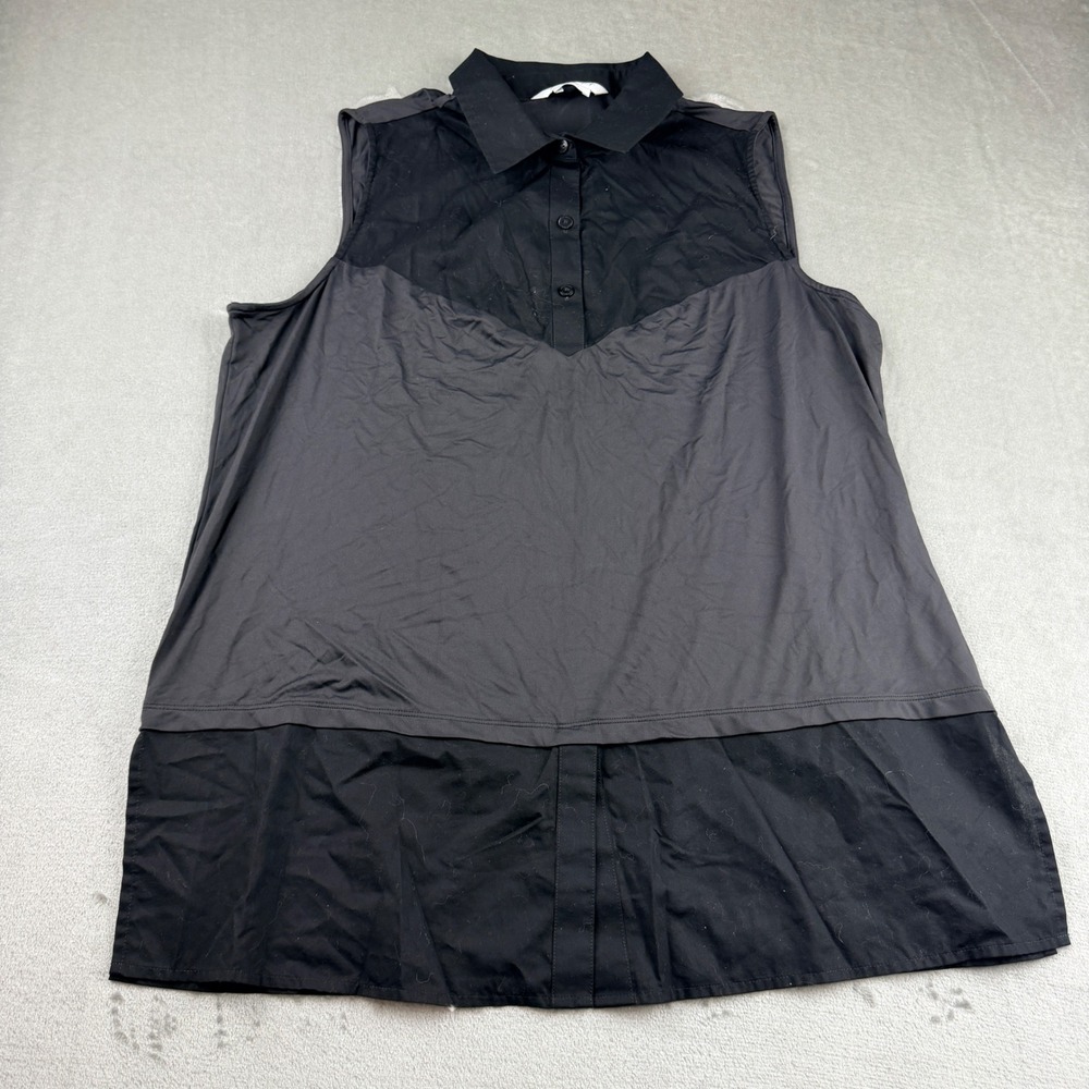 Foxcroft NYC Sleeveless Easy Care Mixed Media Top‎ Women's XL Black Mixed